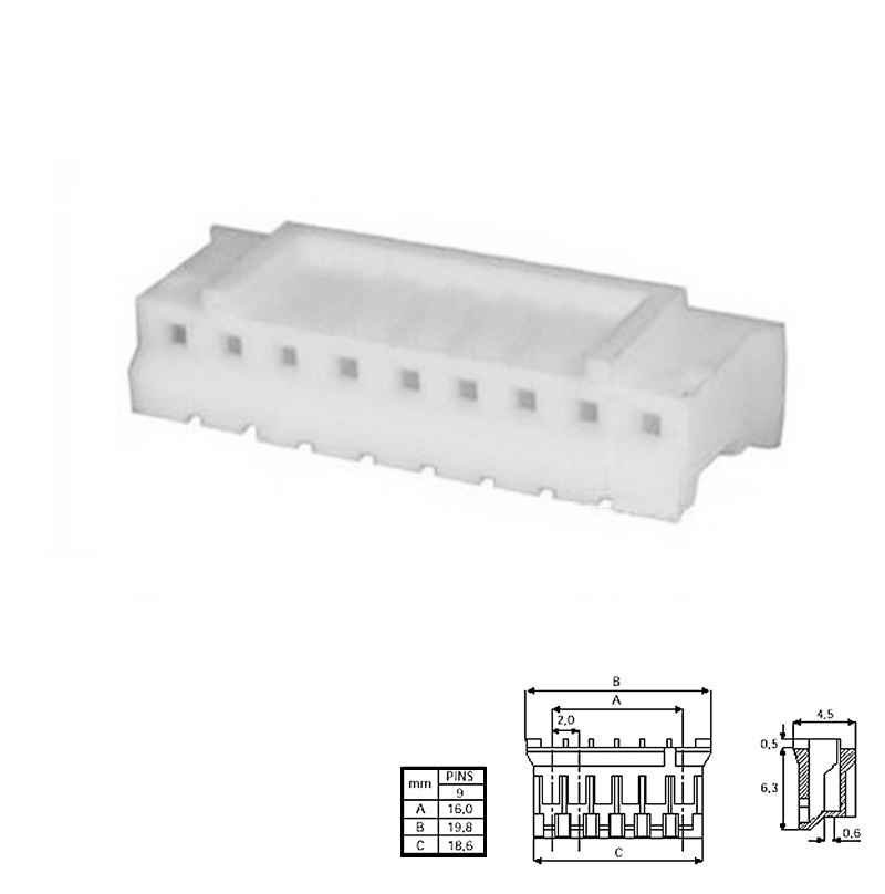 CONECTOR POSTE 2,00mm 9 PINES HEMBRA
