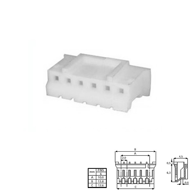 CONECTOR POSTE 2,00mm 6 PINES HEMBRA