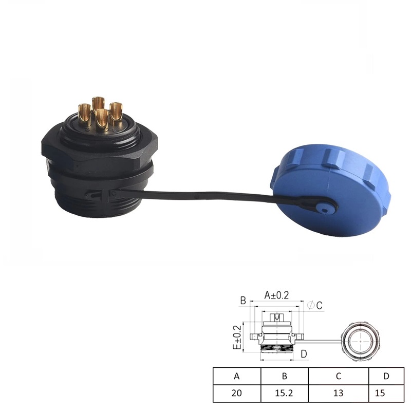 CONECTOR IP68 WATERPROOF 4 VÍAS HEMBRA PANEL