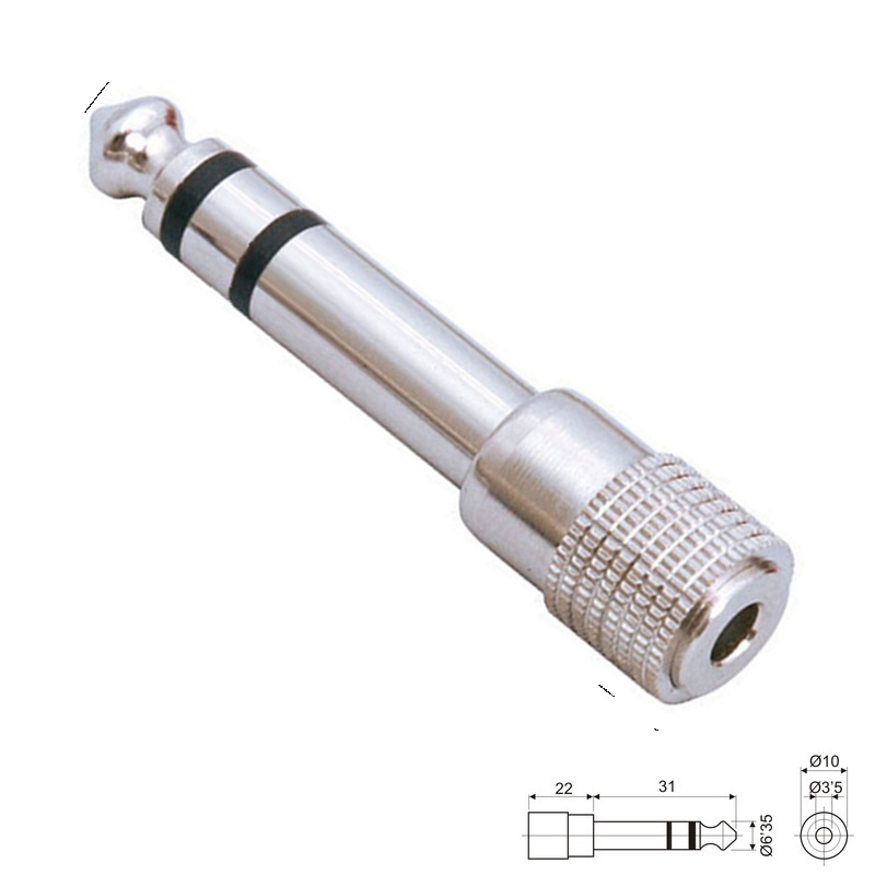 ADAPTADOR JACK 6.3mm MACHO ESTÉREO - JACK 3.5mm HEMBRA ESTÉREO