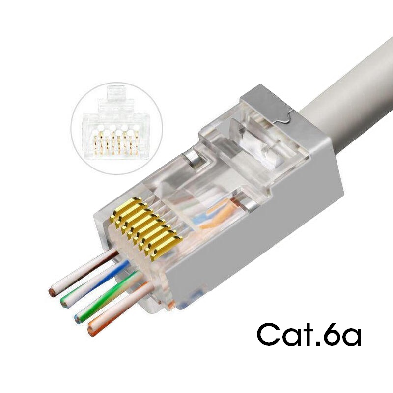 CONECTOR RJ45 CAT6A PASANTE METÁLICO CABLE F/FTP