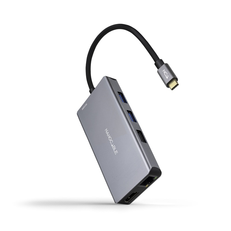 HUB USB-C a 3x USB-A, 2x HDMI 4K, RJ45, TF, SD, PD 100W, CABLE 0.15m
