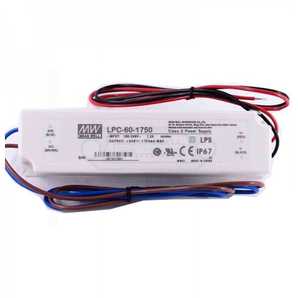 DRIVER LED IP67 DC 9...34V 1750mA MEAN WELL CORRIENTE CONSTANTE