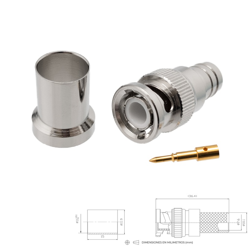 CONECTOR BNC MACHO RECTO CRIMPAR RG213