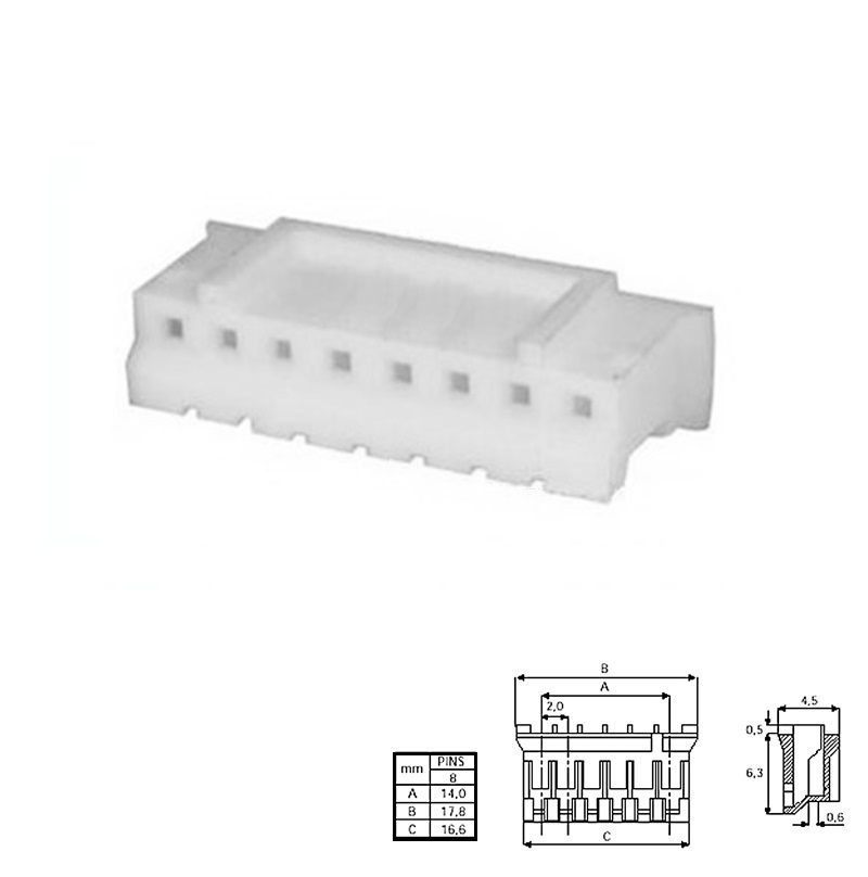 CONECTOR POSTE 2,00mm 8 PINES HEMBRA