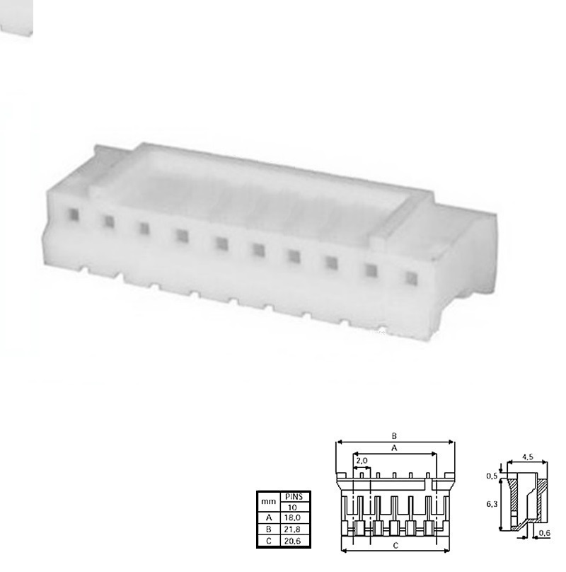 CONECTOR POSTE 2,00mm 10 PINES HEMBRA