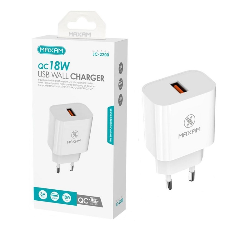 CARGADOR PARED USB-A 18W 3A QC BLANCO