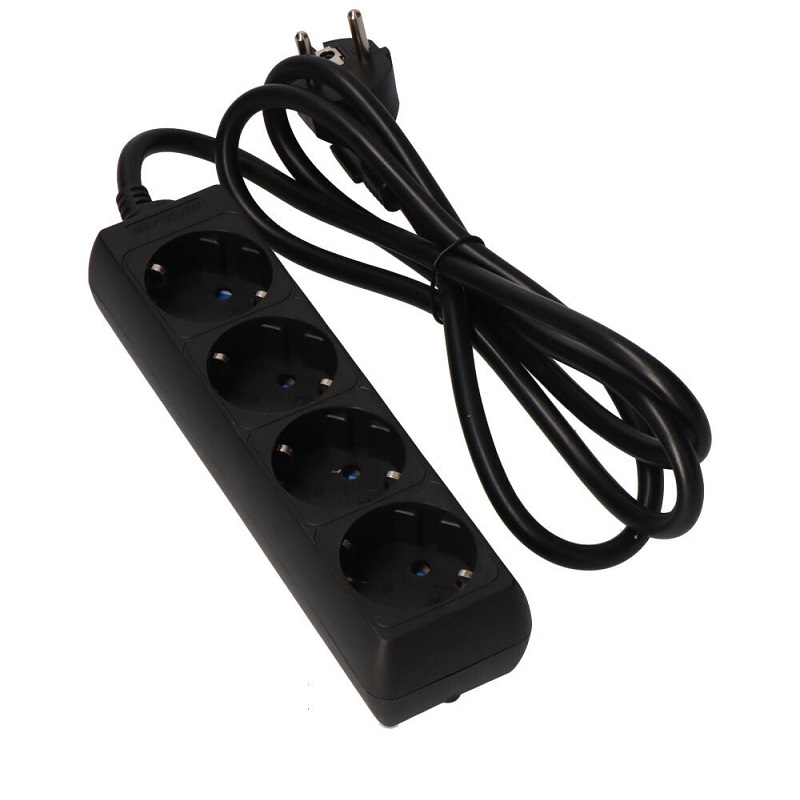 REGLETA ELÉCTRICA 4 SALIDAS SCHUKO, NEGRO, 1.5m