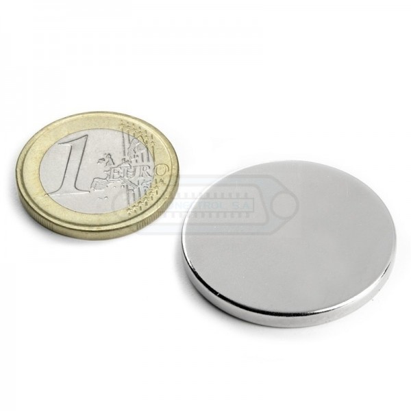 IMÁN DE NEODIMIO DISCO NIQUELADO Ø30mm ALTO 3mm 6.7kg N45