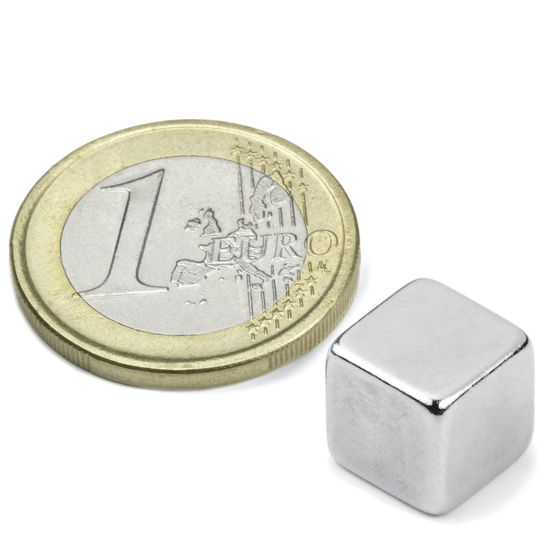 IMÁN DE NEODIMIO CUBO NIQUELADO 10mm 3.8kg N42