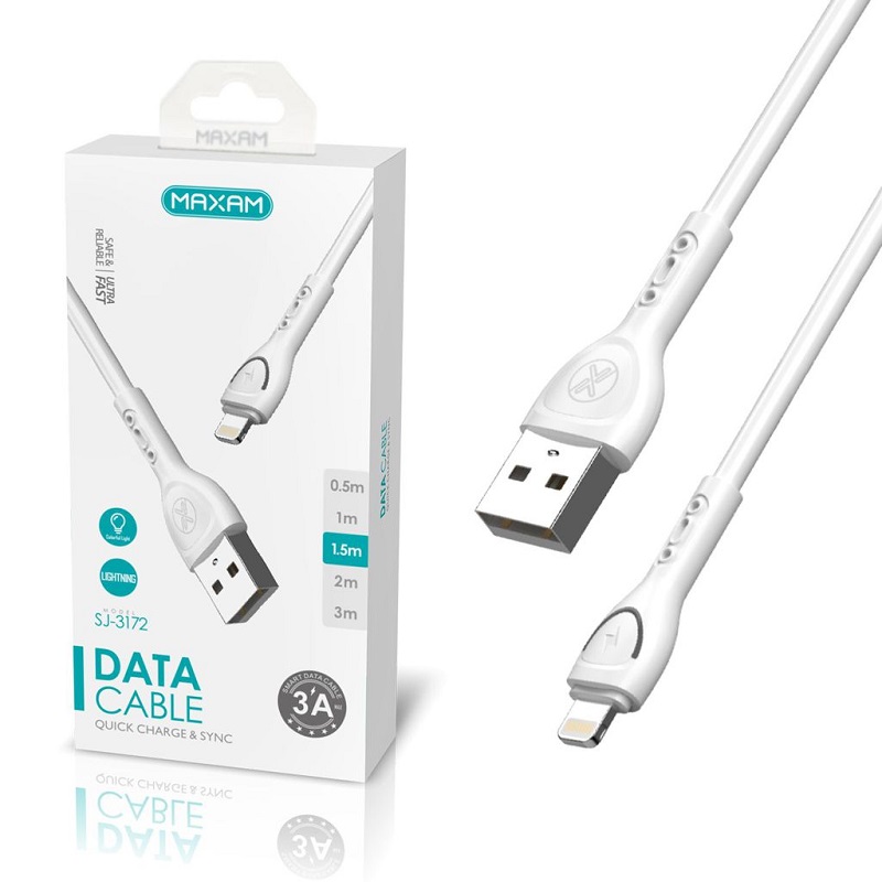 CABLE APPLE LIGHTNING a USB-A 3A LED MAXAM BLANCO 1.5m