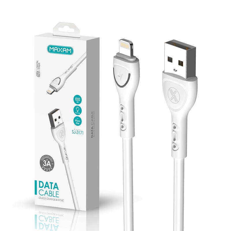CABLE APPLE LIGHTNING a USB-A 3A CON LUZ LED BLANCO 1m