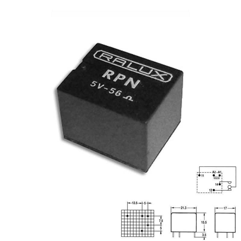 RELÉ MINIATURA RALUX RPN DC 5V (1Co INVERSOR) 10A 0.46W PCB