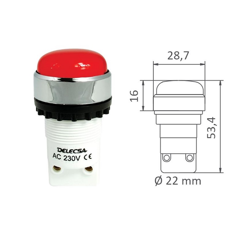 PILOTO LED INTERMITENTE 220V AC Ø22mm IP65 ROJO