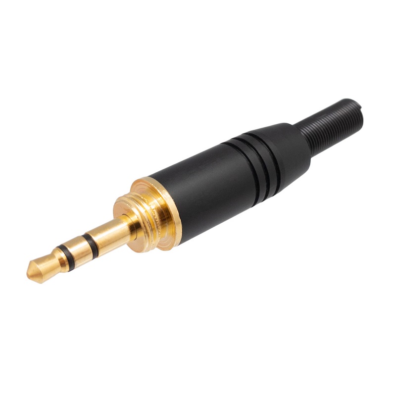 CONECTOR JACK 3.5mm MACHO ESTÉREO ROSCA ALUMINIO NEGRO