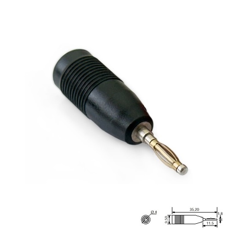 ADAPTADOR BANANA HEMBRA Ø4mm MACHO Ø2mm NEGRO