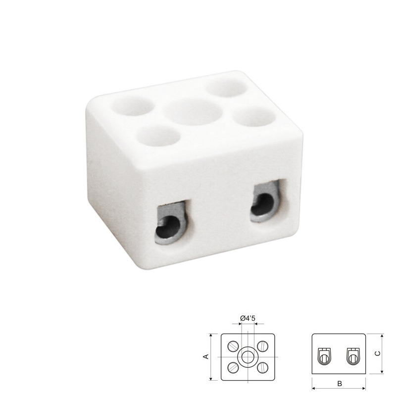 REGLETA CERÁMICA 2 POLOS 2.5mm² 16A/250VAC BLANCO