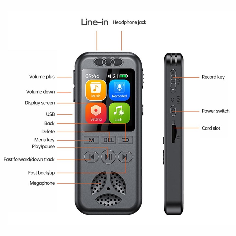 GRABADORA DE VOZ DIGITAL MP3/WAV, SLOT TF, ACTIVACIÓN VOZ, NEGRO - Imagen 3