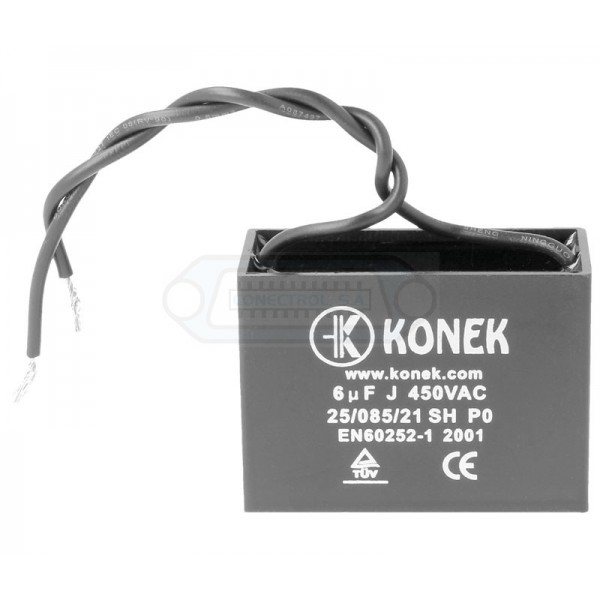 CONDENSADOR ARRANQUE MOTOR 6 uF 450VCA CON CABLE