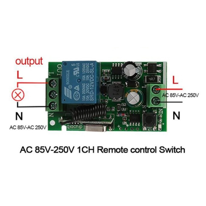 CONTROL REMOTO 1Ch RF 433MHz AC 250V 10A + 1 MANDO - Imagen 3