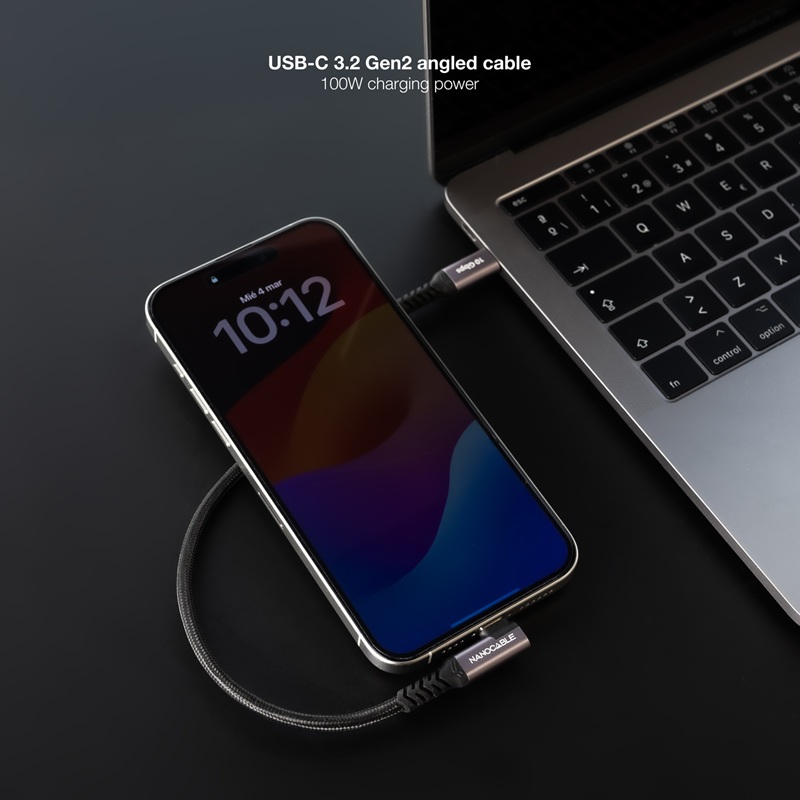 CABLE USB-C 3.2 Gen2 M-M ACODADO 10Gbps 100W 4K/60Hz NEGRO 1m - Imagen 3