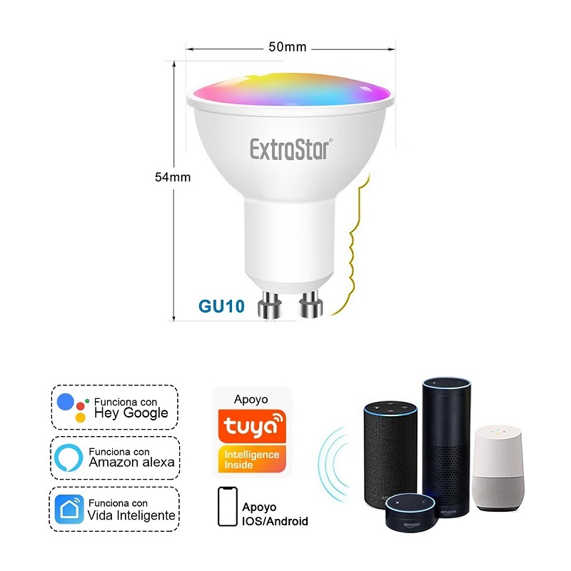 BOMBILLA LED RGB WIFI GU10 6W 480LM EXTRASTAR ANDROID/IOS - Imagen 3