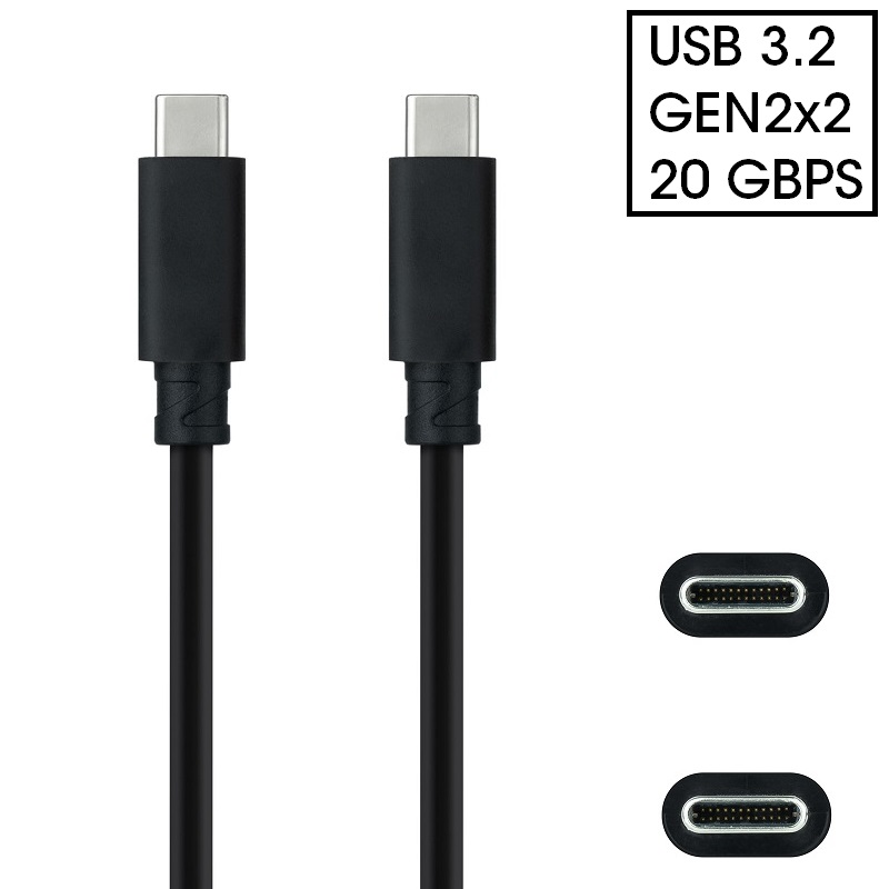 CABLE USB-C 3.2 Gen2x2 100W MACHO-MACHO 20GBPS 5A NEGRO 3m