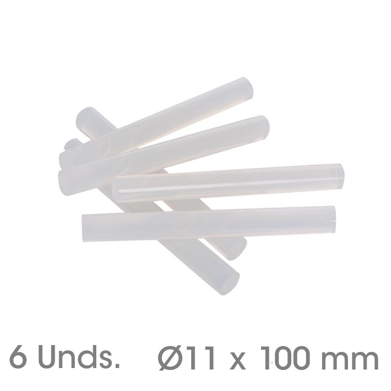 BARRAS PEGAMENTO TERMOFUSIBLE 6U Ø11x100mm TRANSPARENTE