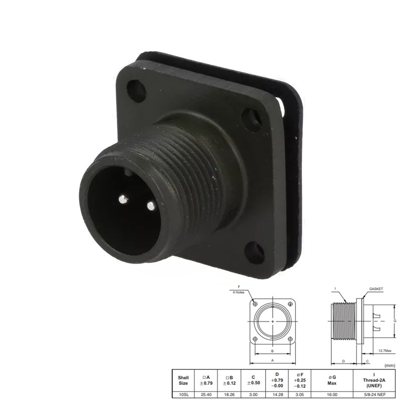 CONECTOR MILITAR 2P MACHO RECTO CHASIS AMPHENOL MS/DS