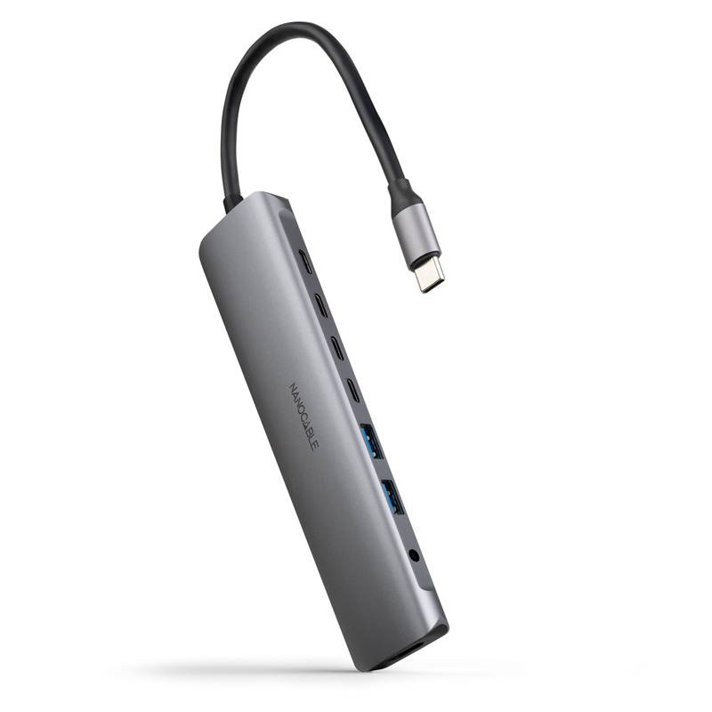 HUB USB-C 3.1 a 2x USB-A, 2x USB-C, USB-C PD3.0 100W, HDMI, AUDIO, 0.18m