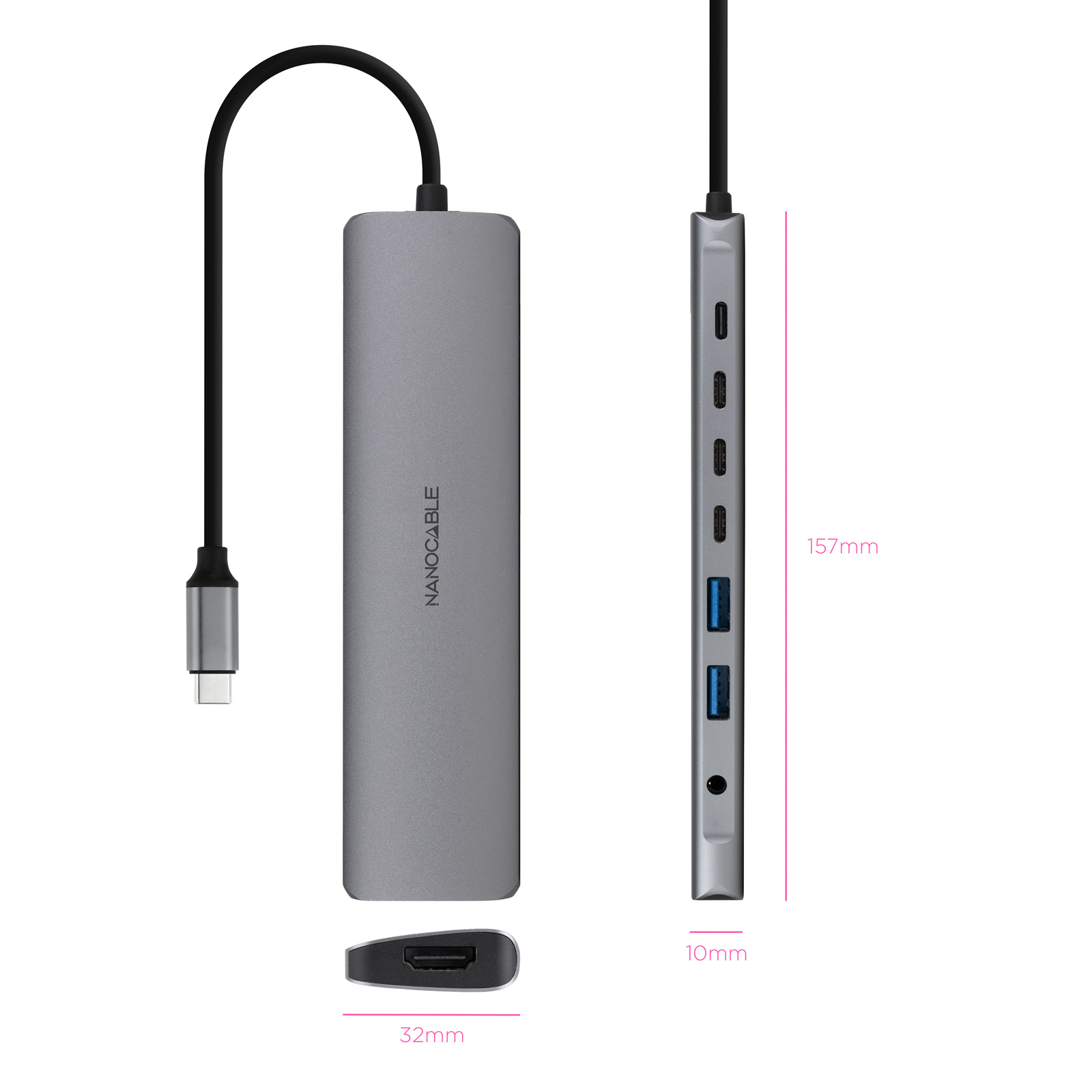 HUB USB-C 3.1 a 2x USB-A, 2x USB-C, USB-C PD3.0 100W, HDMI, AUDIO, 0.18m - Imagen 4