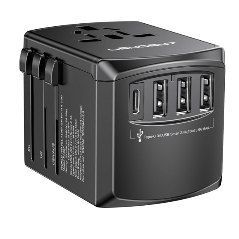 CARGADOR USB 4P (3x USB-A+ USB-C ) MULTICLAVIJAS RETRÁCTILES NEGRO