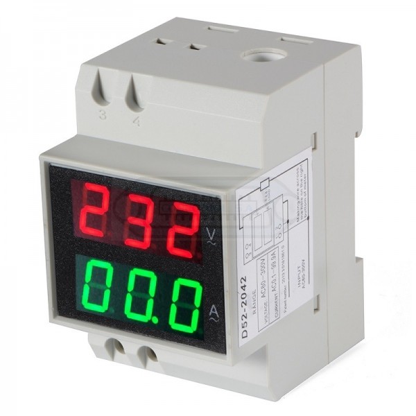 VOLTÍMETRO / AMPERÍMETRO CARRIL DIN AC 80/300V 99.9A