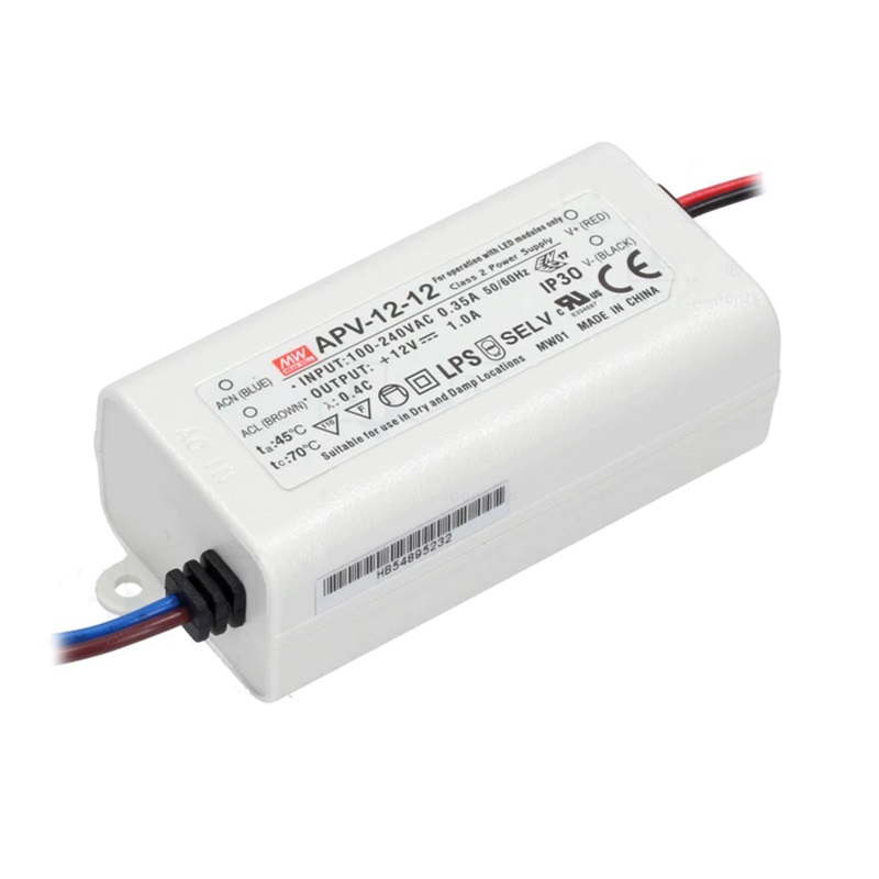 DRIVER LED IP42 DC 12V 1A 12W MEAN WELL VOLTAJE CONSTANTE