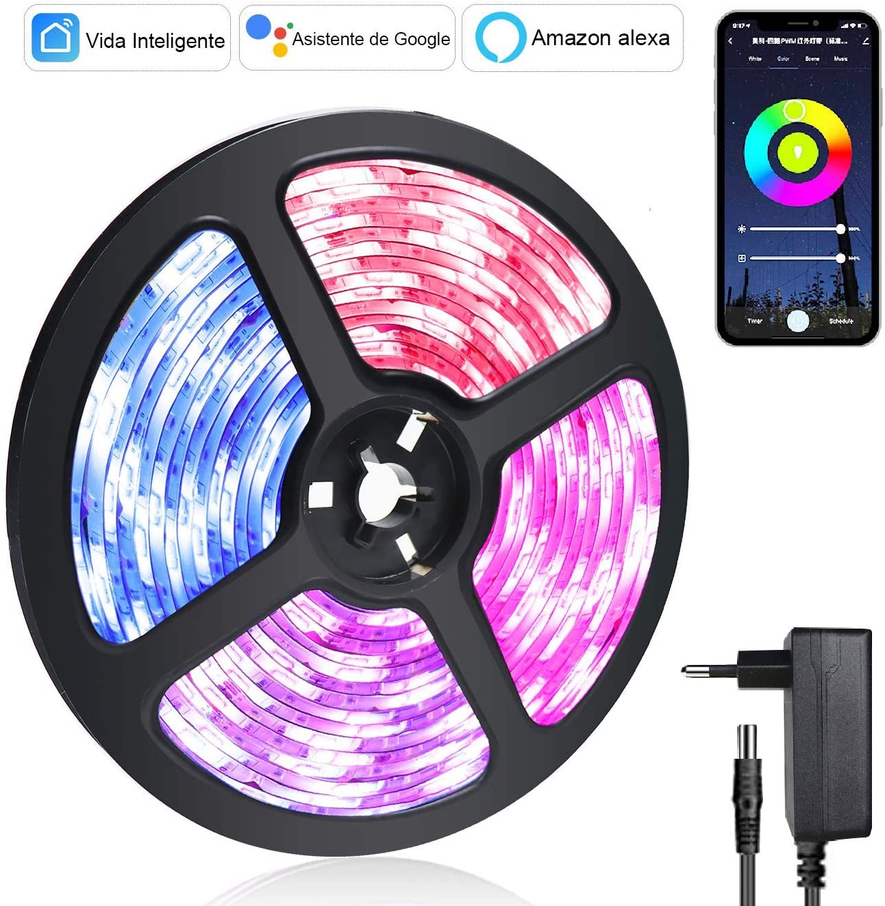 TIRA LEDS RGB INTELIGENTE WIFI 12V 24W IP44 5MTS.