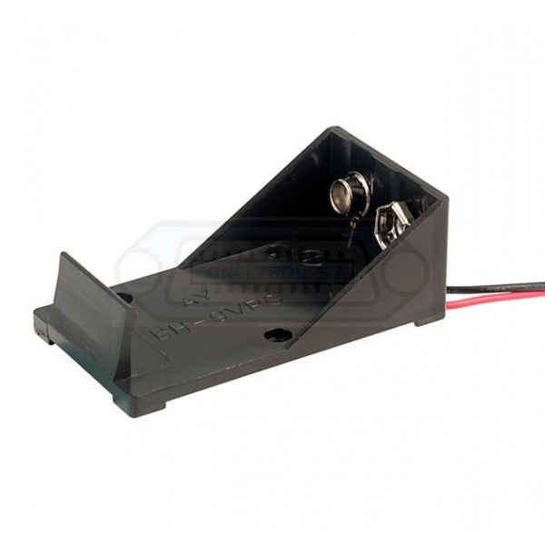 PORTAPILAS 1 PILA 9V CAJA ABIERTA NEGRO CABLE 0.15m