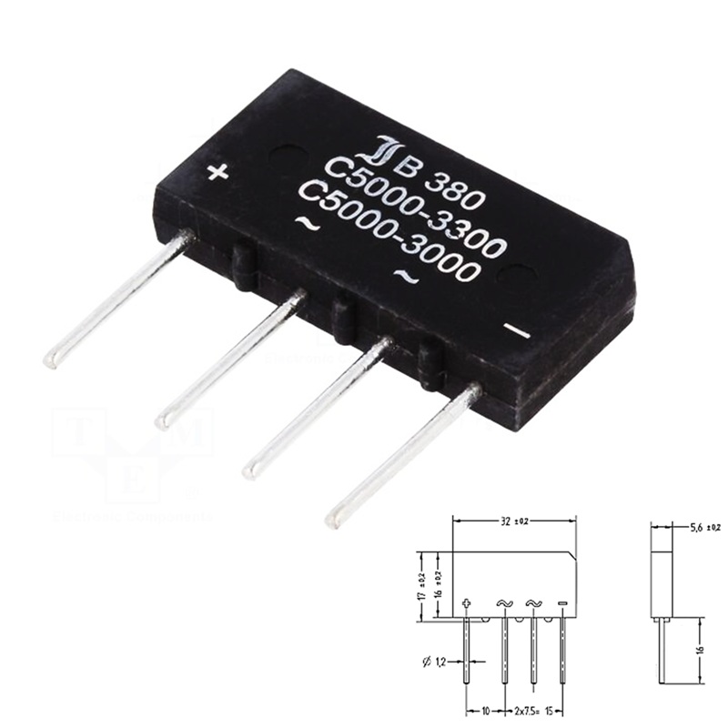 PUENTE RECTIFICADOR 5A 380V MONOFÁSICO PCB PLANO