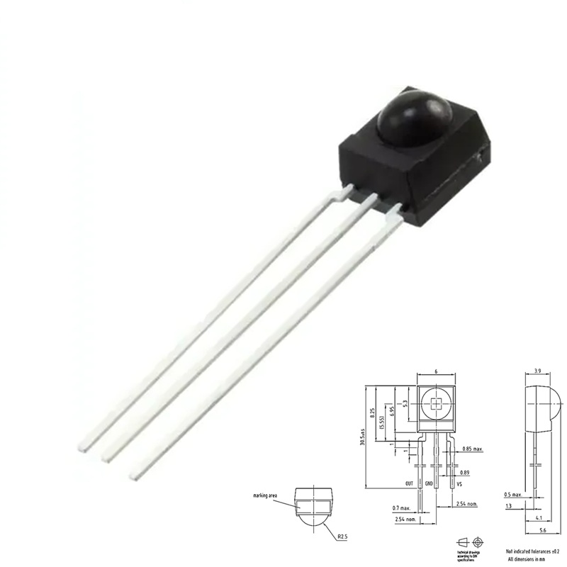 RECEPTOR INFRARROJOS 38KHz 2.5...5.5V 45º RECTO PCB