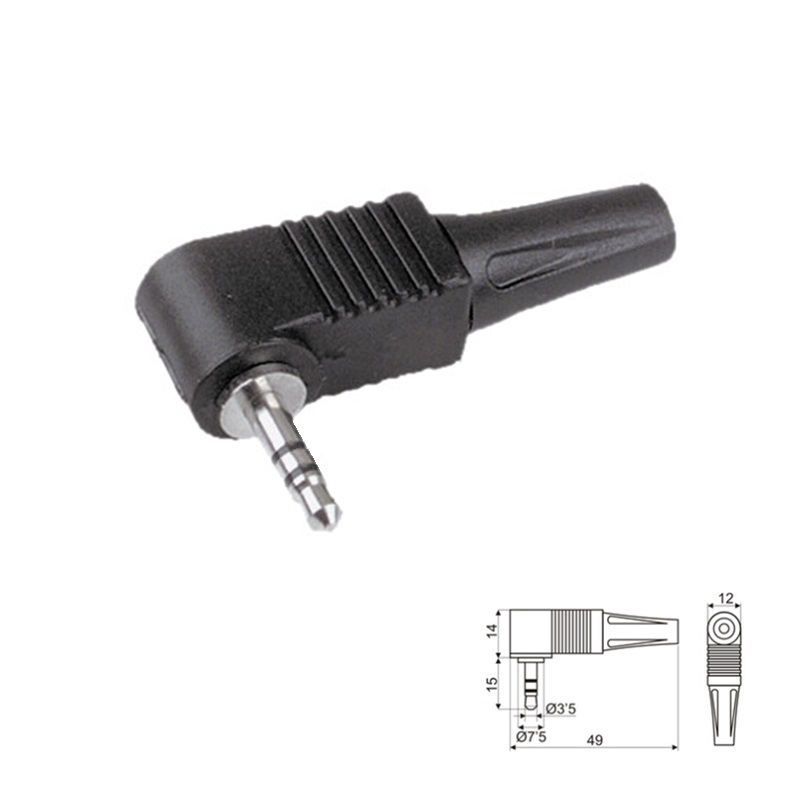 CONECTOR JACK 3.5mm MACHO ESTÉREO AÉREO 90º PLÁSTICO