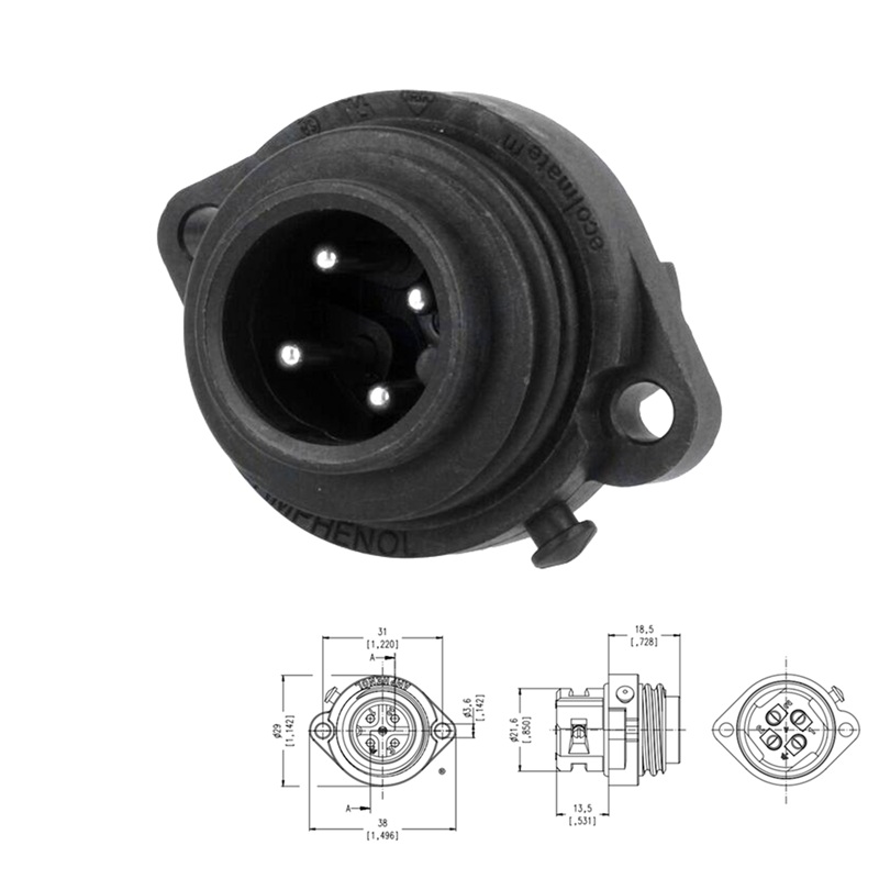 CONECTOR INDUSTRIAL 4P MACHO CHASIS IP67 AMPHENOL