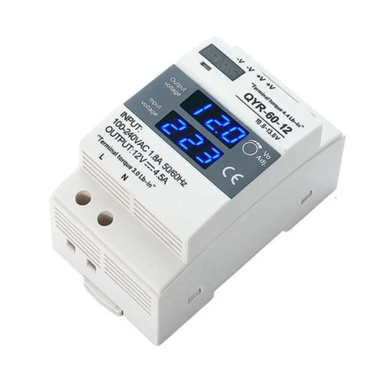FUENTE CARRIL DIN 12VDC 4.5A 54W DISPLAY QYR-60 BLANCO