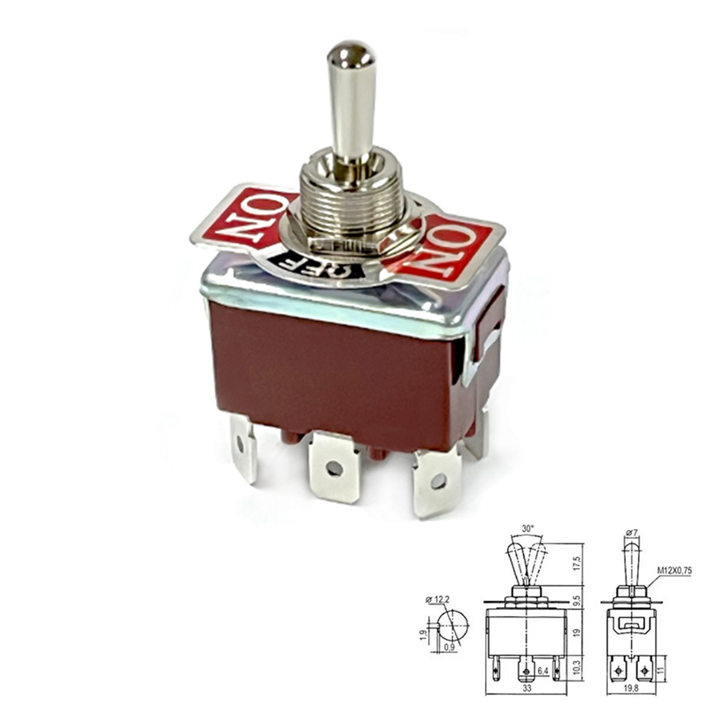 INTERRUPTOR PALANCA 2P (ON-ON) 2Co 15A/250VAC M12 FASTON