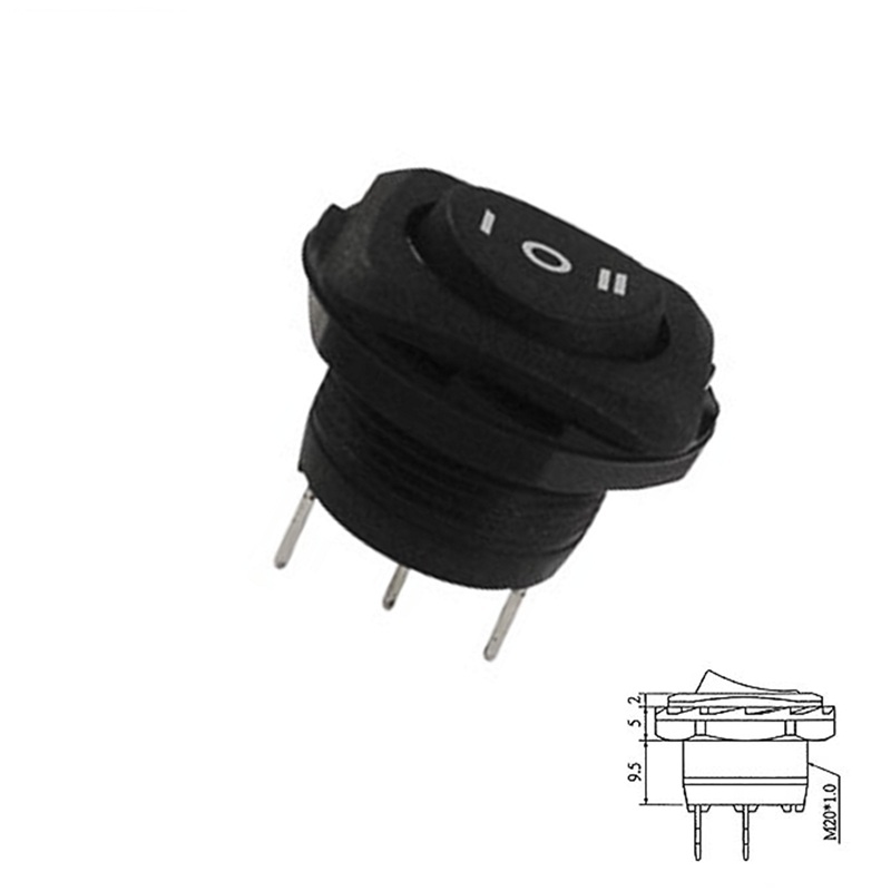 INTERRUPTOR BALANCÍN ON-OFF-ON (1Co) 5A/250V CHASIS ROSCA NEGRO