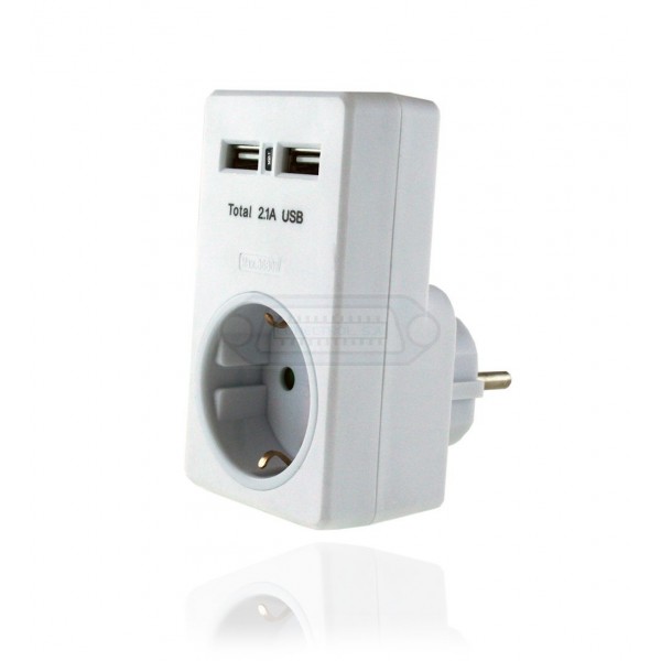ADAPTADOR ELÉCTRICO 1 SALIDA SCHUKO CON 2 USB