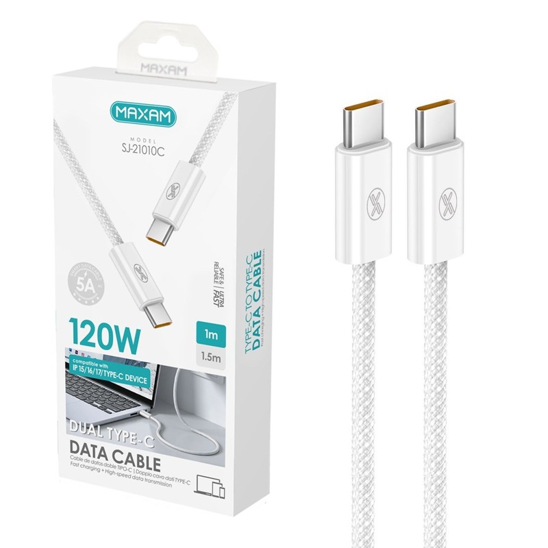 CABLE USB-C a USB-C 120W 5A TRENZADO 1.2m