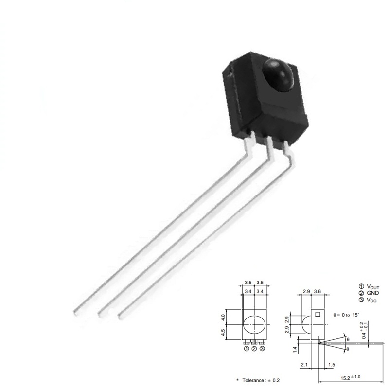 RECEPTOR INFRARROJOS 38KHz 4.5...5.5V 30º ACODADO PCB