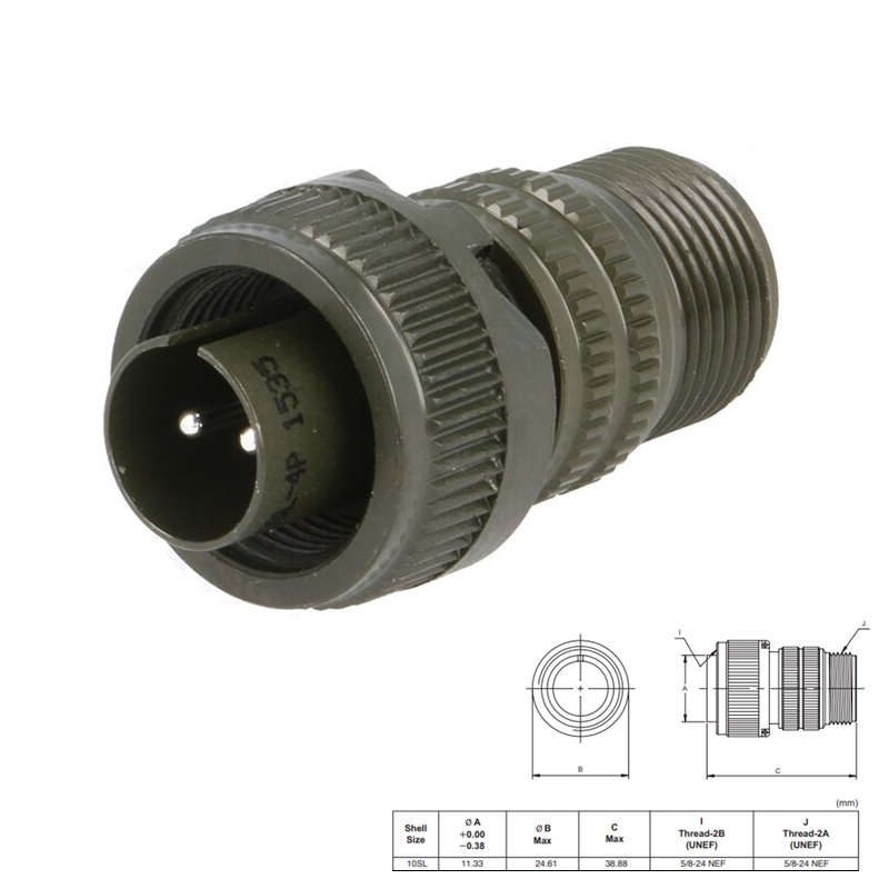 CONECTOR MILITAR 2P MACHO RECTO AÉREO AMPHENOL MS/DS
