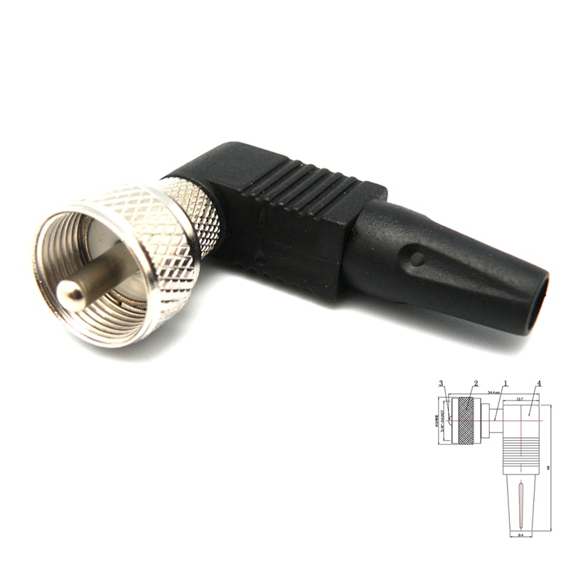 CONECTOR PL-259 (UHF) MACHO AÉREO ACODADO TORNILLO