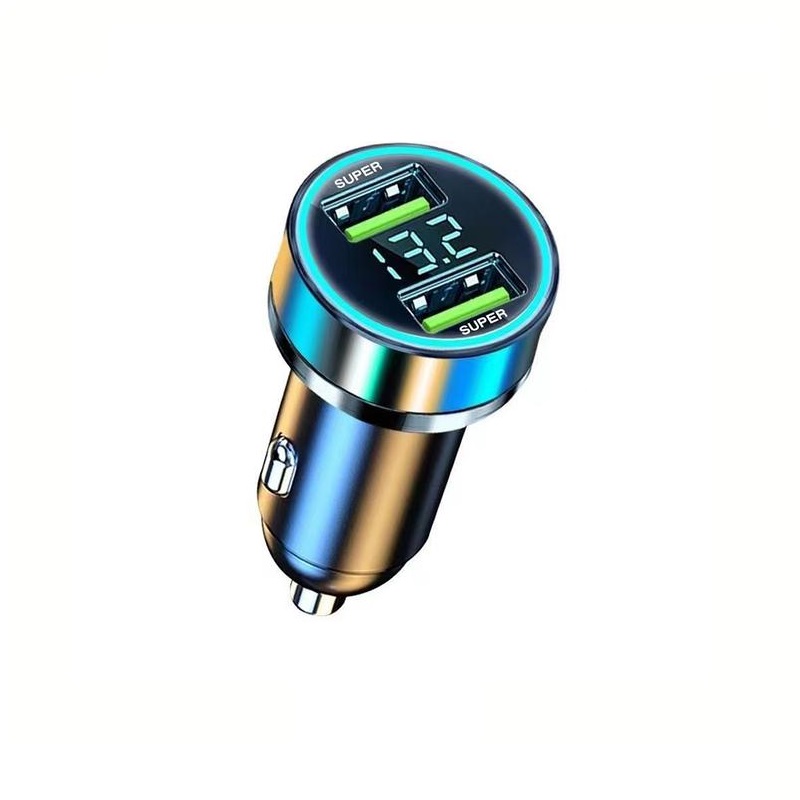 CARGADOR COCHE 2x USB QC 100W DISPLAY VOLTAJE AZUL