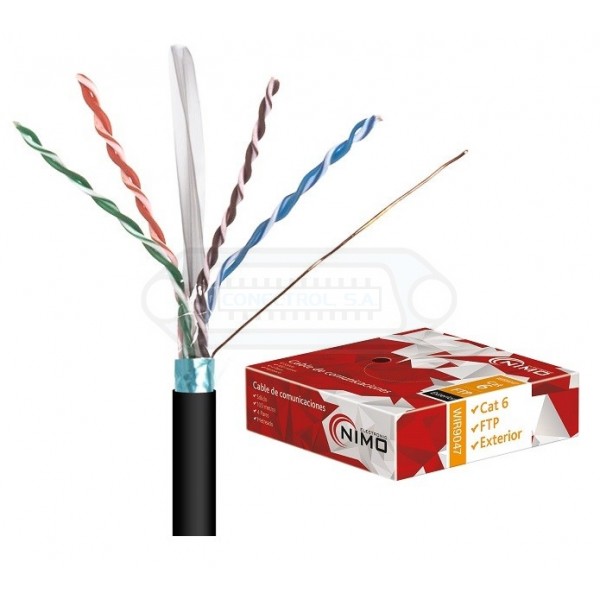 BOBINA CABLE FTP CAT6 RÍGIDO EXTERIOR 100 MTS. NEGRO